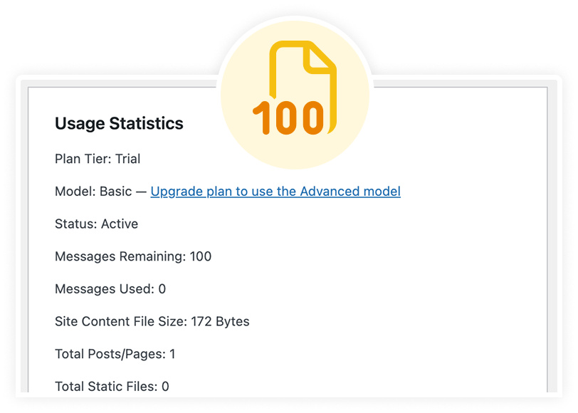 Usage Statistics showing 100 free messages