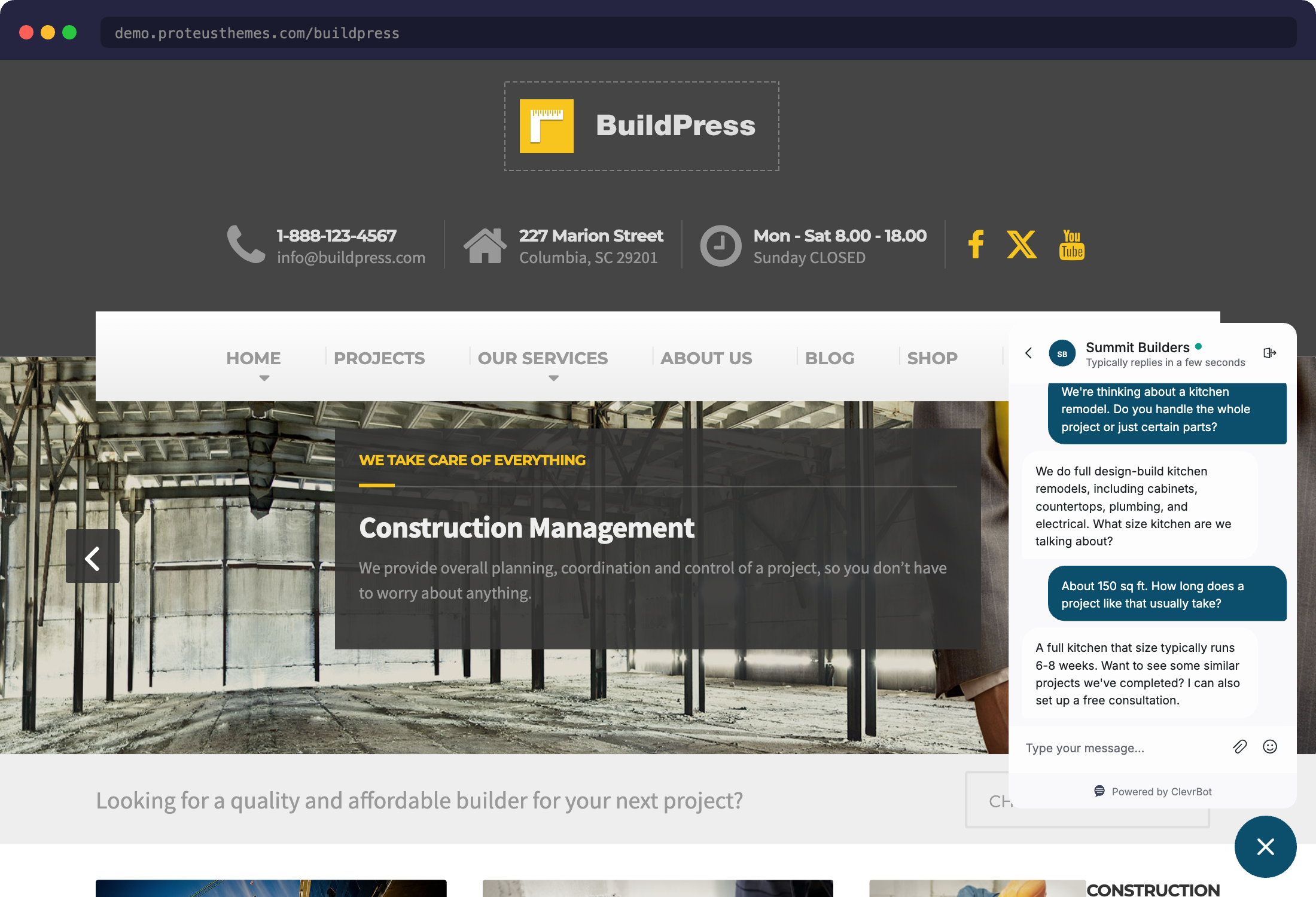 BuildPress theme with ClevrBot chat widget