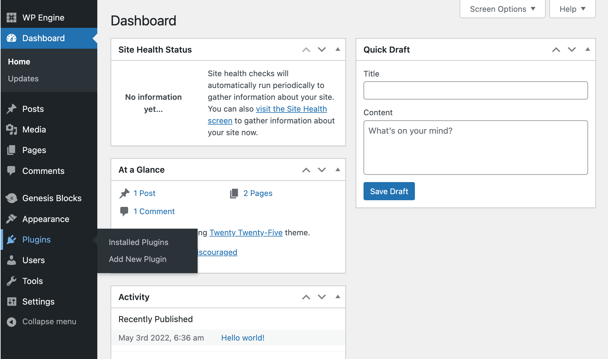Plugins menu visible
