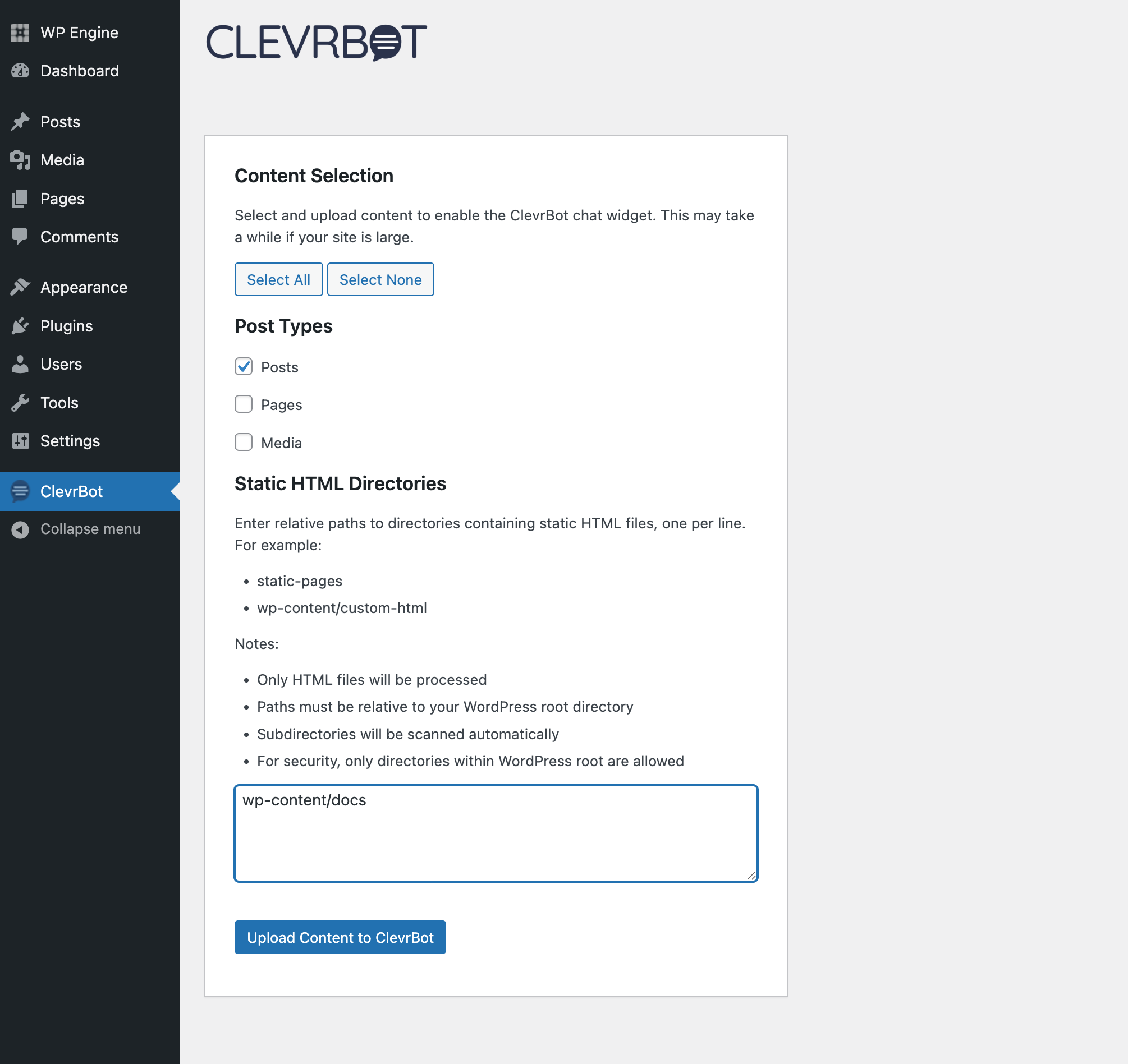 Select content to upload