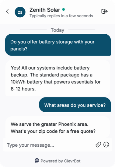 ClevrBot AI chatbot plugin for WordPress - chat widget demo