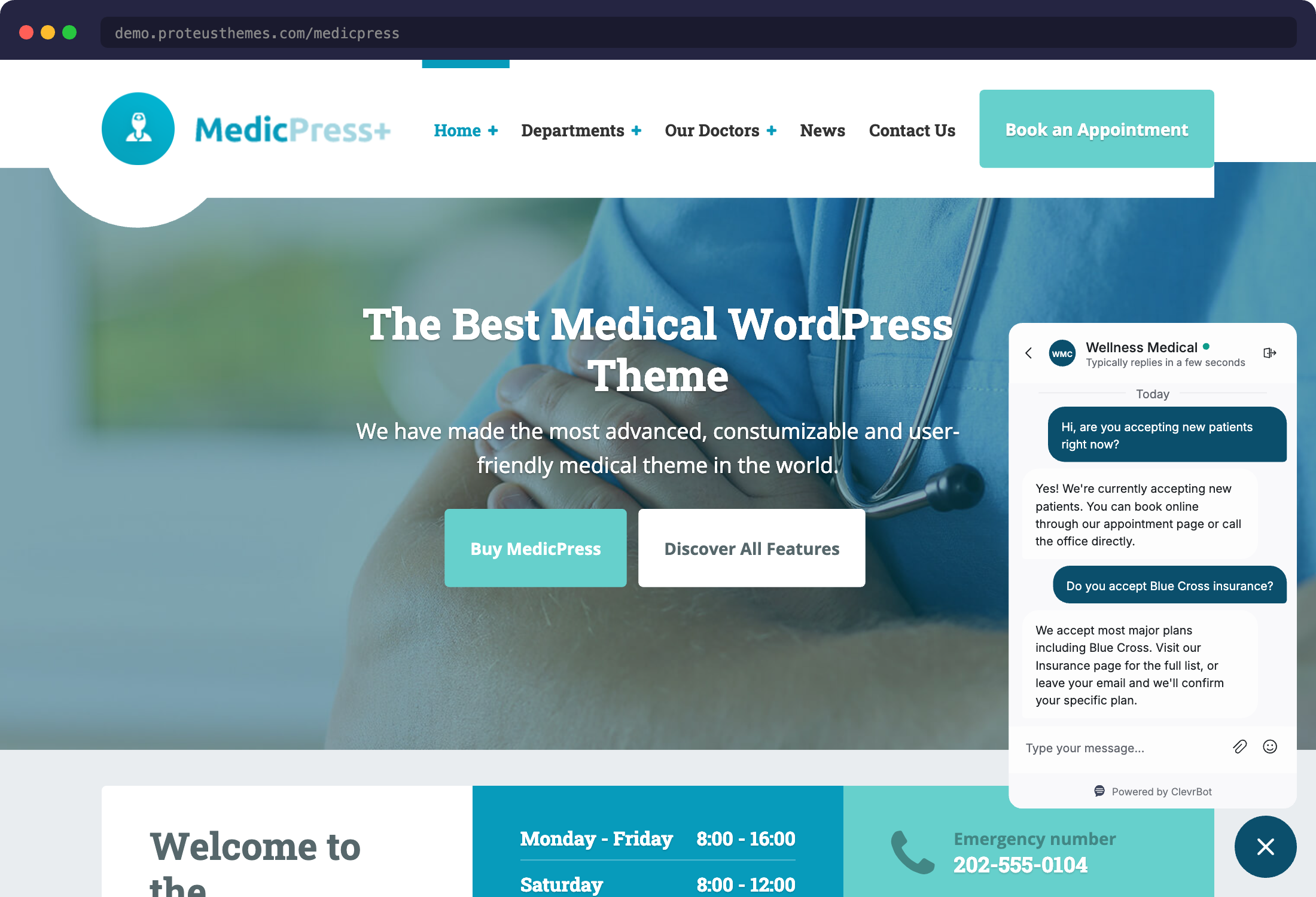 Chatbot for MedicPress - ClevrBot chat widget on medical website