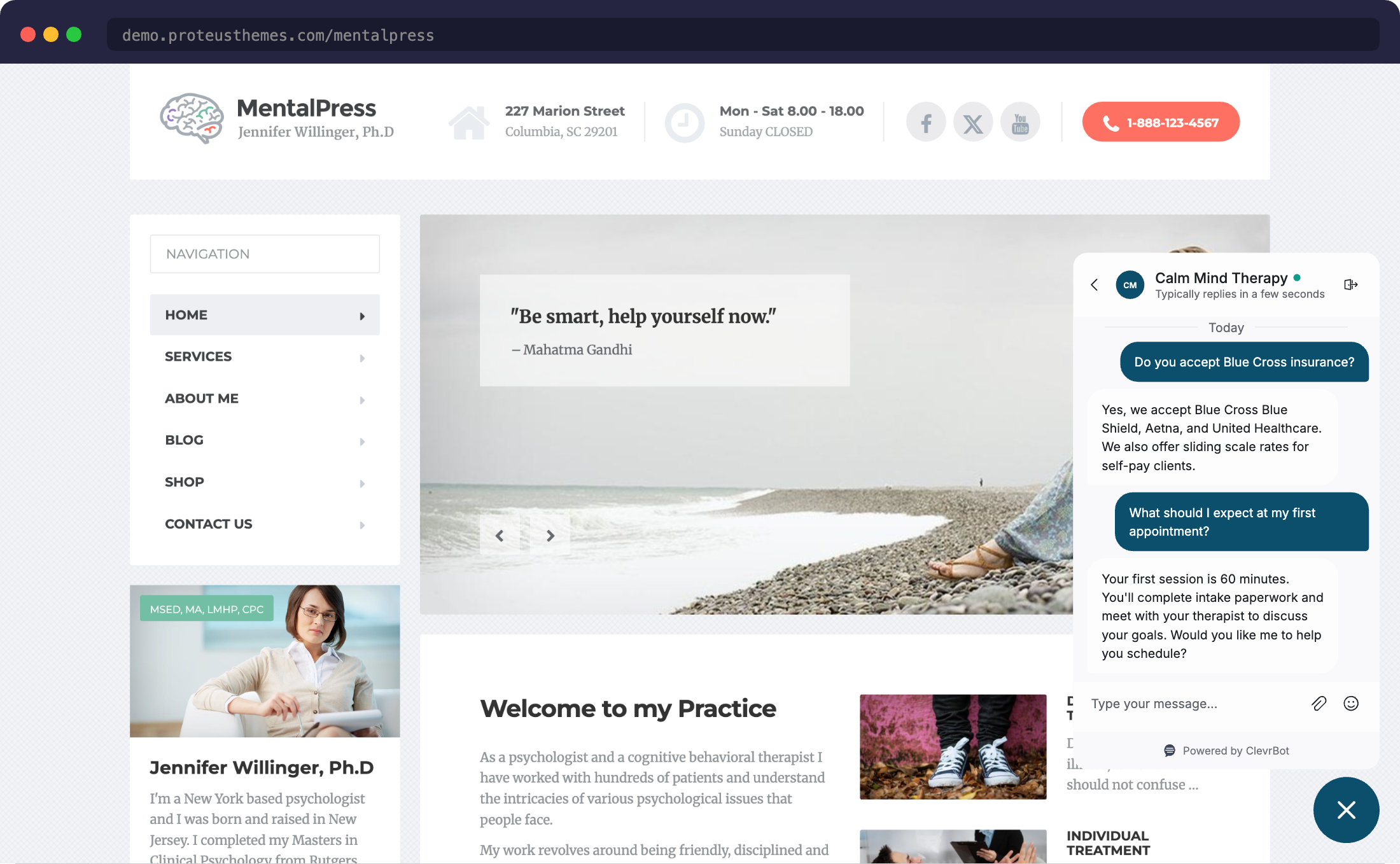 Chatbot for MentalPress answering client questions about insurance and appointments