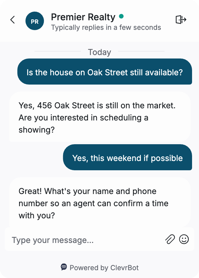 Chatbot for real estate agents showing a lead qualification conversation