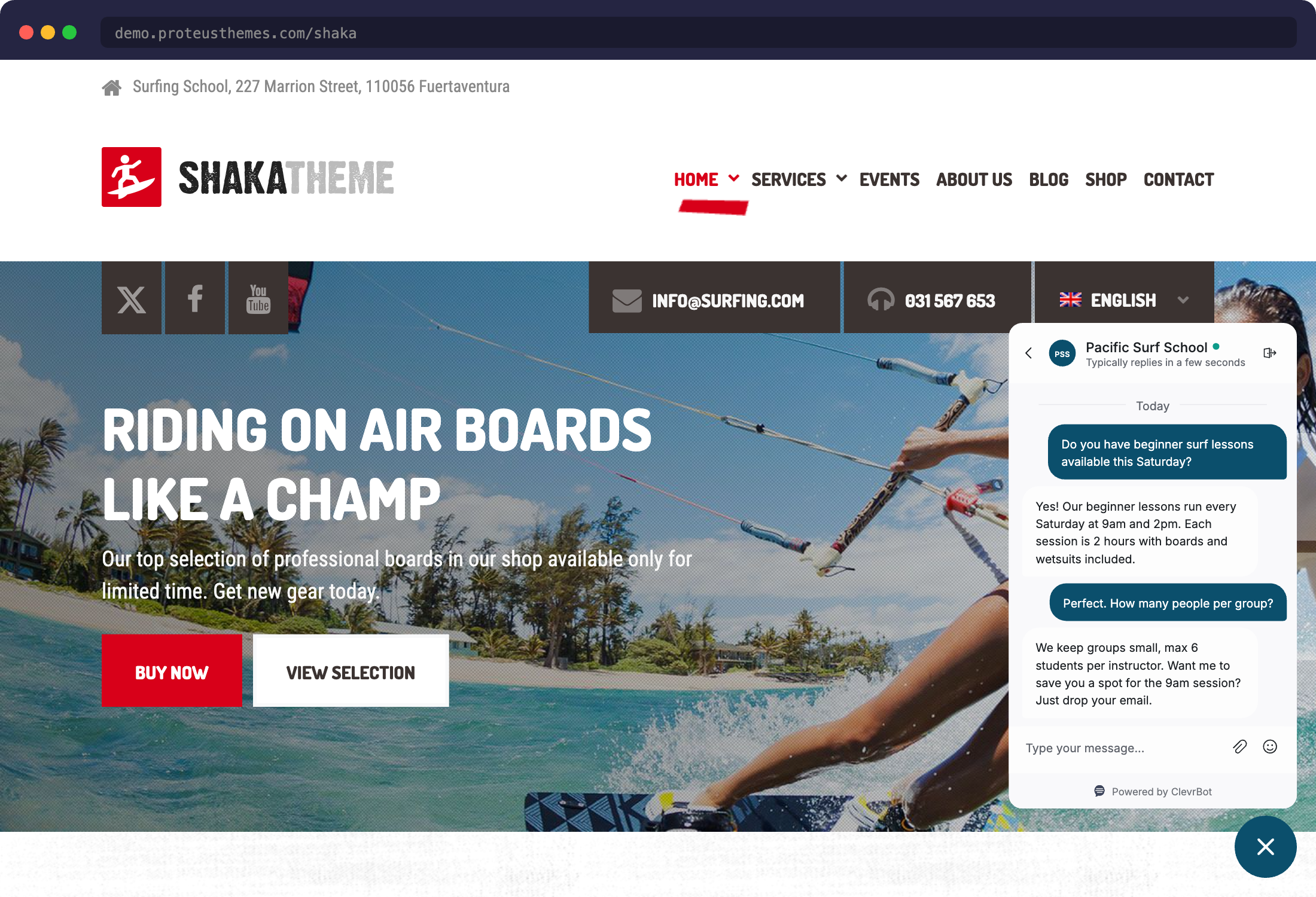 Chatbot for Shaka WordPress theme showing live chat widget