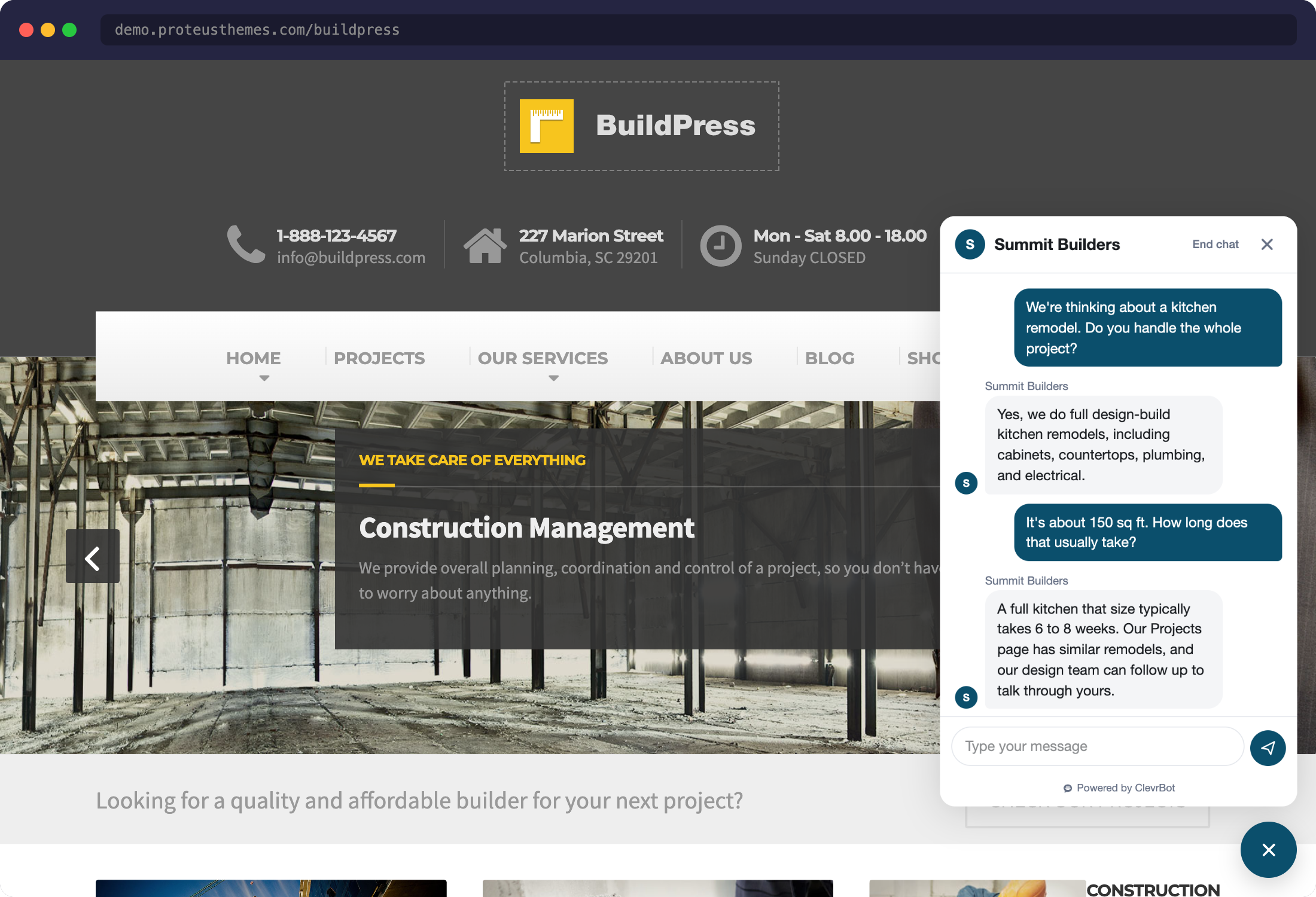 BuildPress theme with ClevrBot chat widget