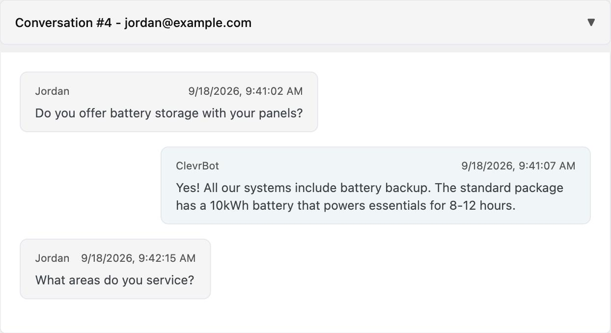 AI chatbot conversation recap in the WordPress dashboard