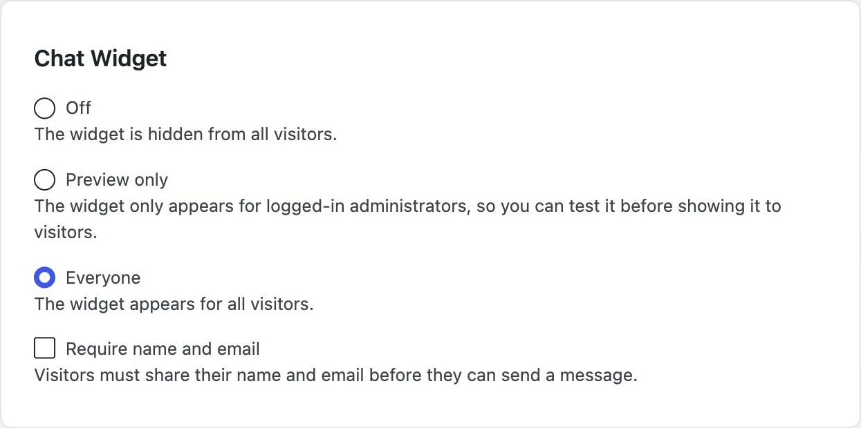 ClevrBot plugin chat widget visibility settings in WordPress