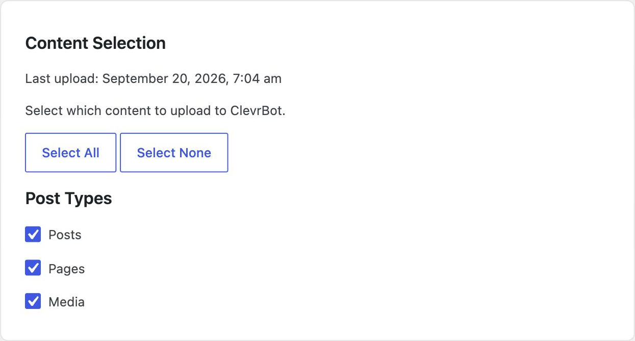 Select content for WordPress chatbot training