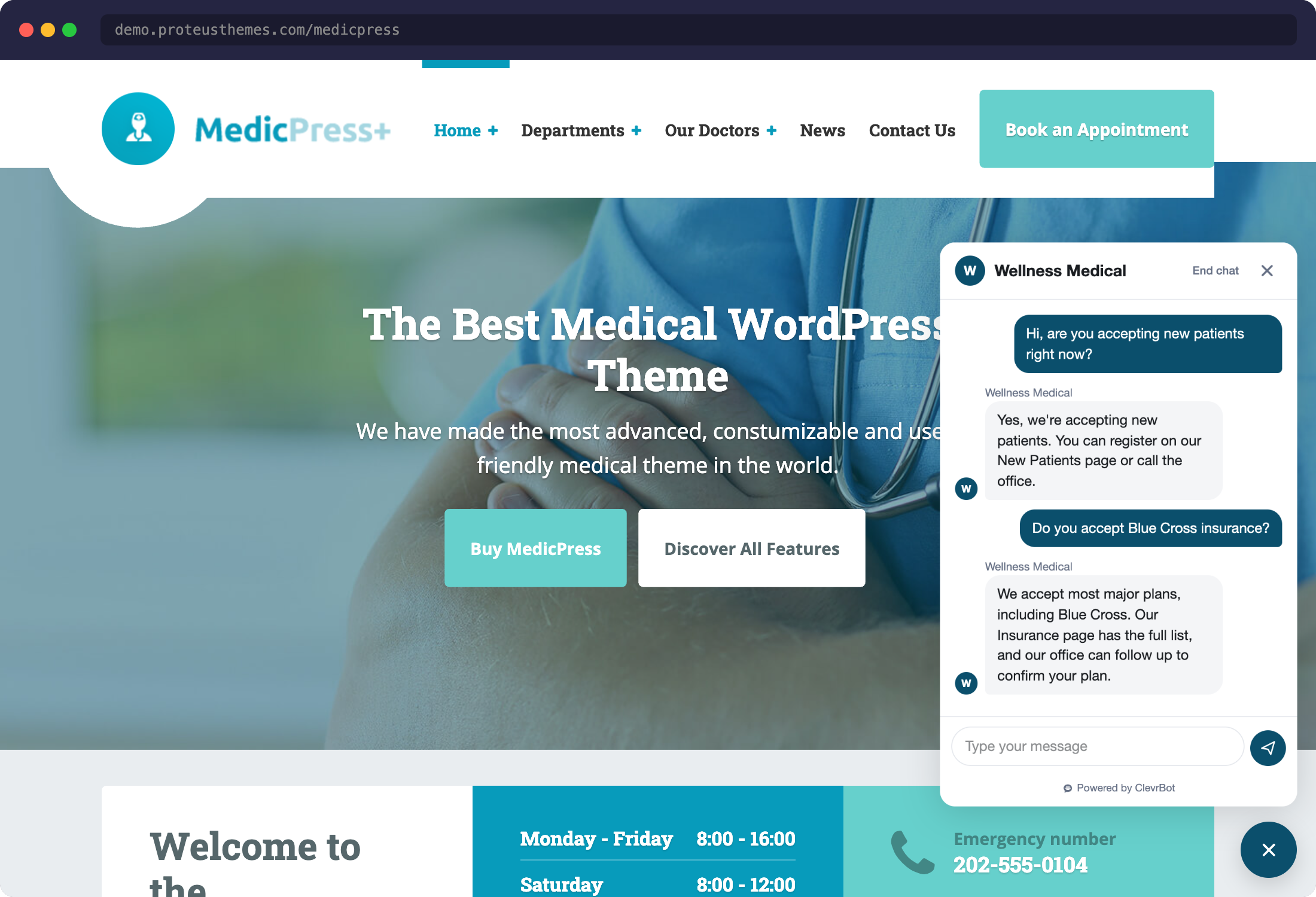 Chatbot for MedicPress - ClevrBot chat widget on medical website