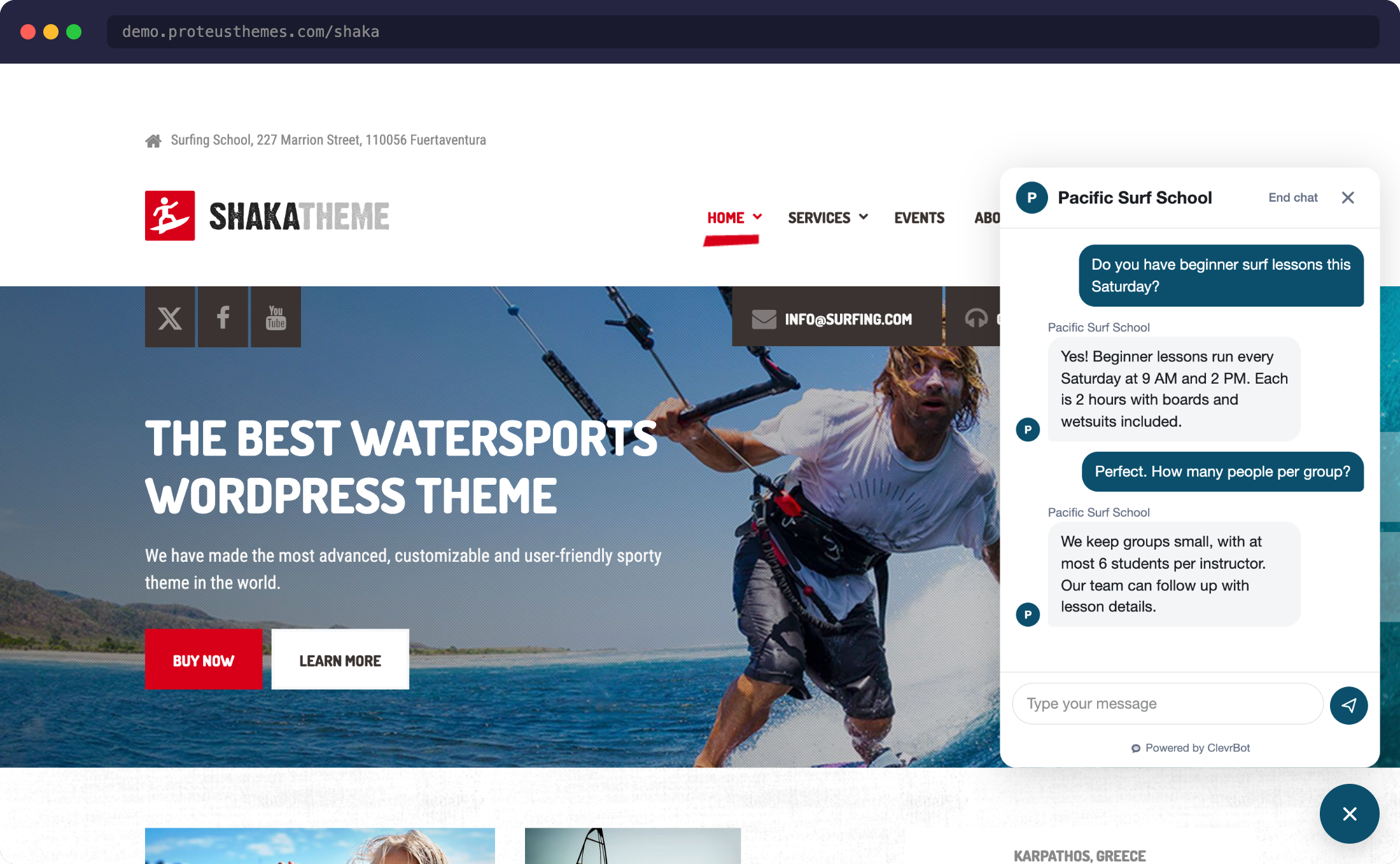 Chatbot for Shaka WordPress theme showing live chat widget